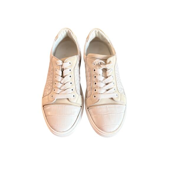 Christian Louboutin White/Cream Croc Embossed Leather Vieirissima Sneakers 38 8 - Picture 3 of 12